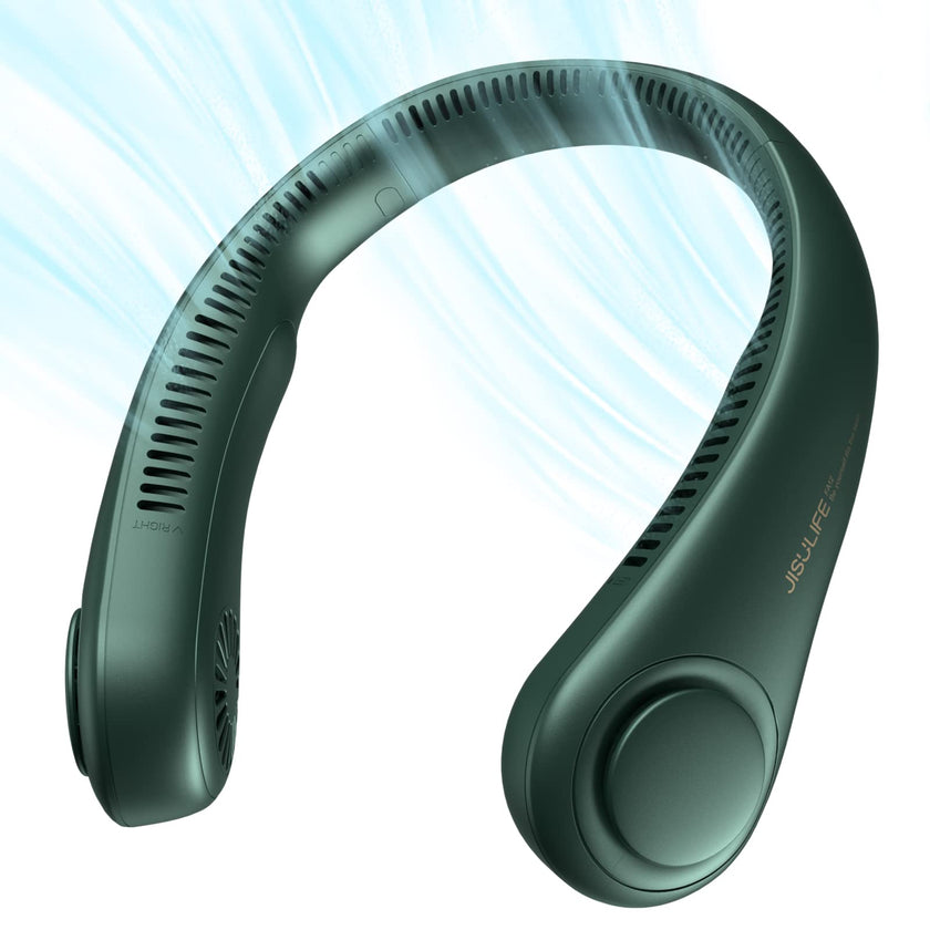 JISULIFE Portable Neck Fan, Hands Free Bladeless Hanging Sport Fan, 4000 mAh Battery Operated Wearable Personal Fan, Leafless, Rechargeable, Headphone Design, USB Powered,5 Speeds-Dark Green 🍁 All In One Marketplace Canada