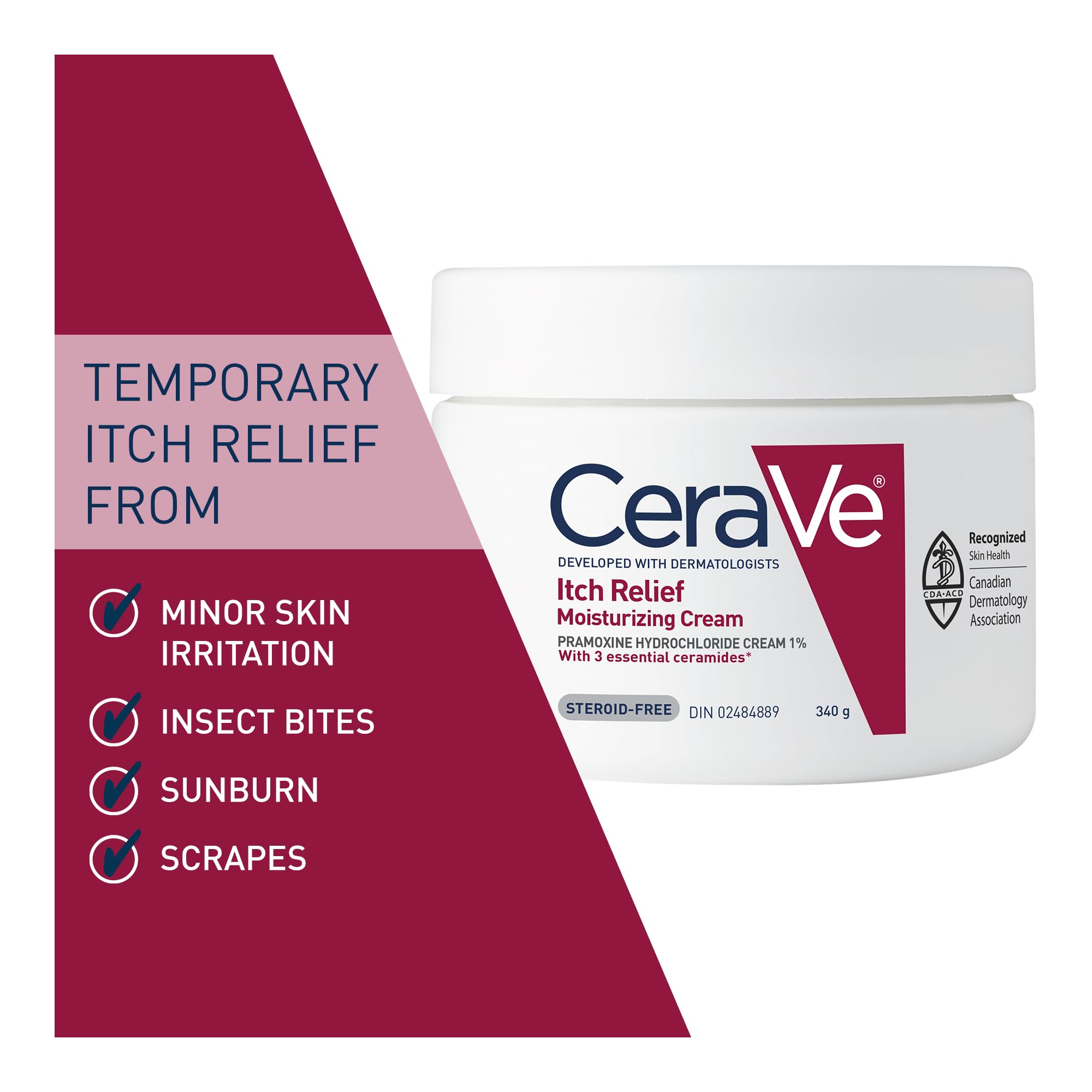 CeraVe Itchy Skin Relief Moisturizing Crean. For Dry & Itchy skin. Anti-itch cream for minor skin irritations, sunburn relief, insect bug bites & scrapes, 1% Pramoxine. Fragrance Free, 340g 🍁 All In One Marketplace Canada