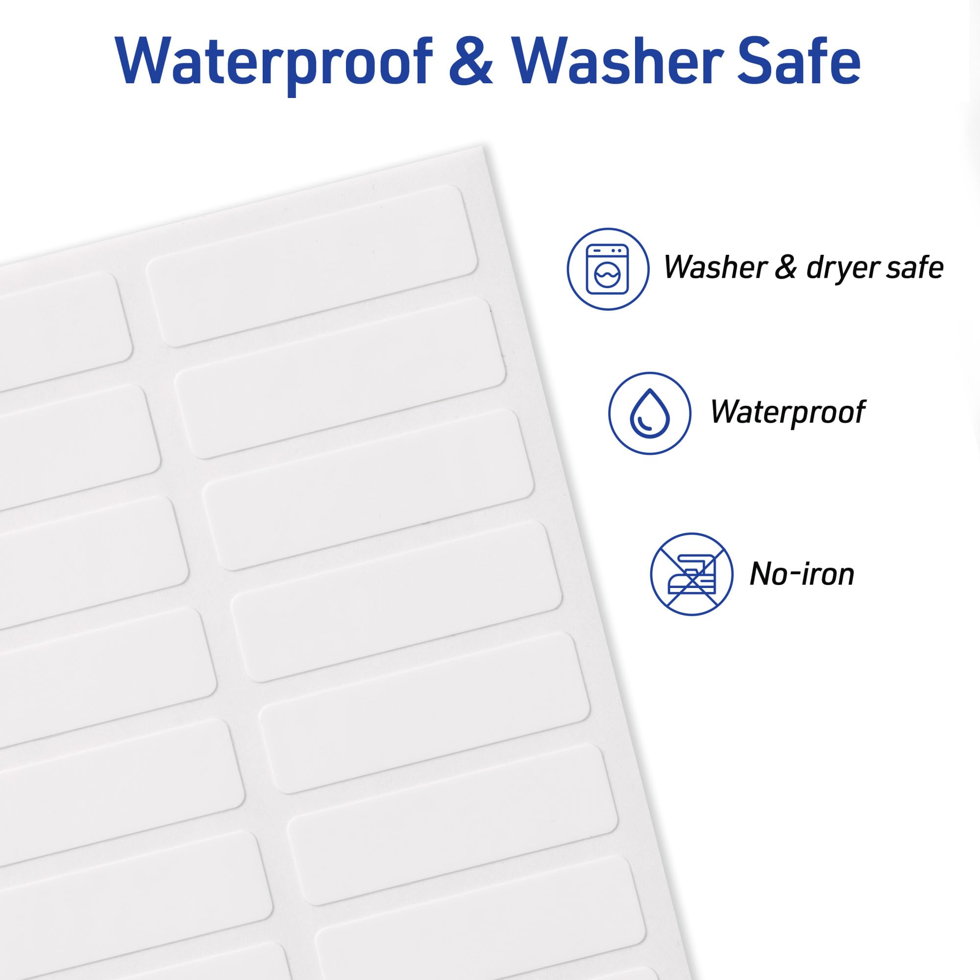 AVERY No Iron Clothing Labels, Washer & Dryer Safe, Writable Fabric Labels, 54 Labels, 1 Pack (40720), White, 1/2