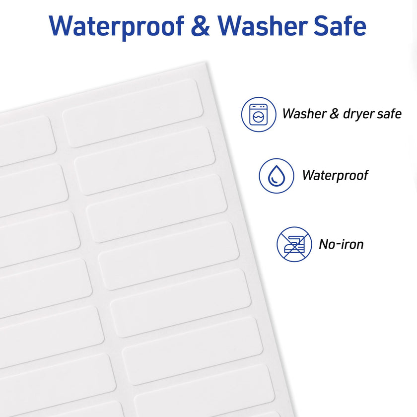 AVERY No Iron Clothing Labels, Washer & Dryer Safe, Writable Fabric Labels, 54 Labels, 1 Pack (40720), White, 1/2