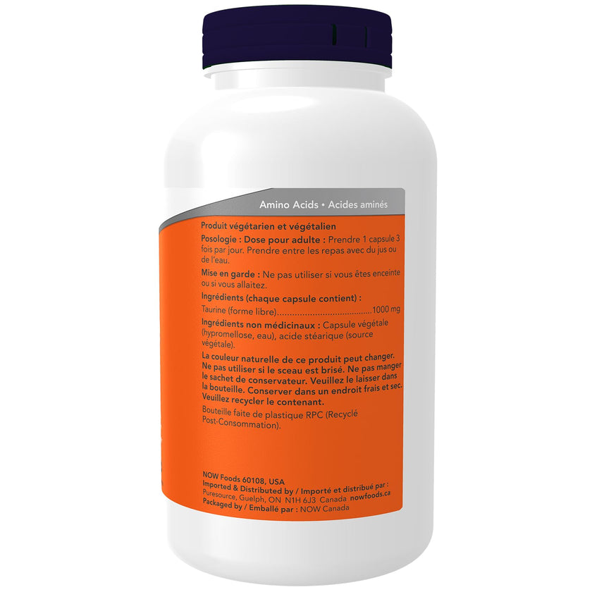 NOW Supplements, Taurine 1,000 mg, Double Strength, Nervous System Health, 250 Veg Capsules 🍁 All In One Marketplace Canada