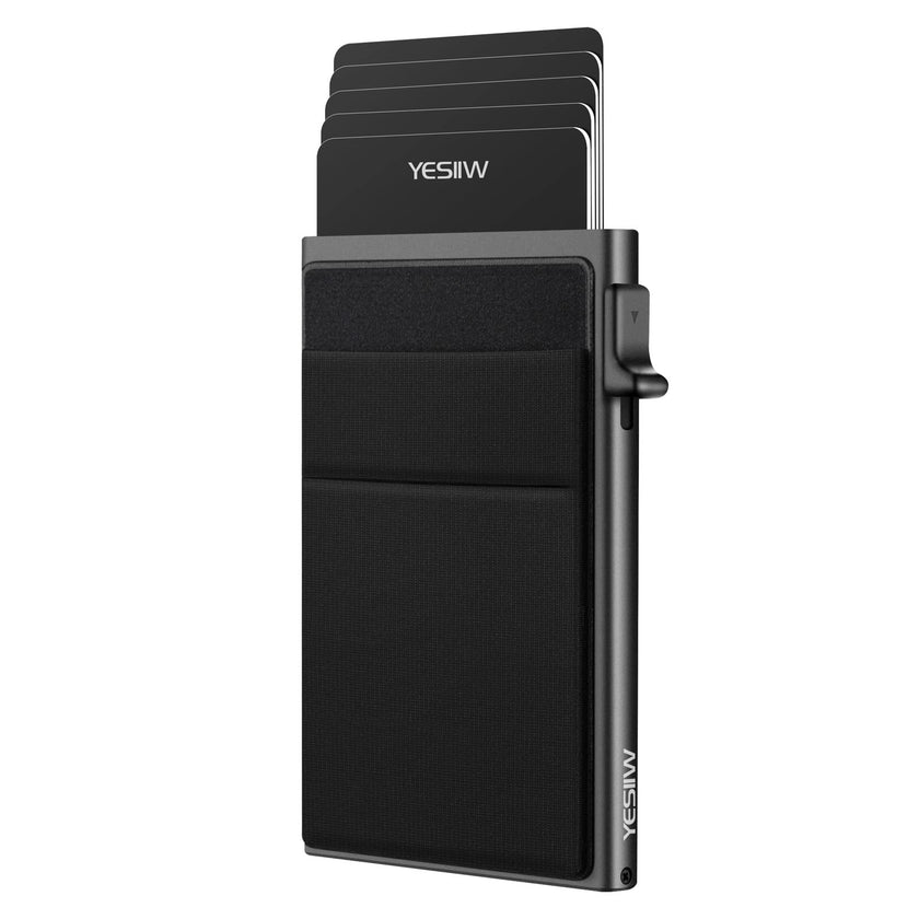YESIIW Minimalist Pop up Card Holder Wallet for Men RFID Blocking | Slim Business Credit Card Wallet with Money Pocket | Aluminum Metal Bank Card Case for Notes and Coins and Debit Cards | Black 🍁 All In One Marketplace Canada