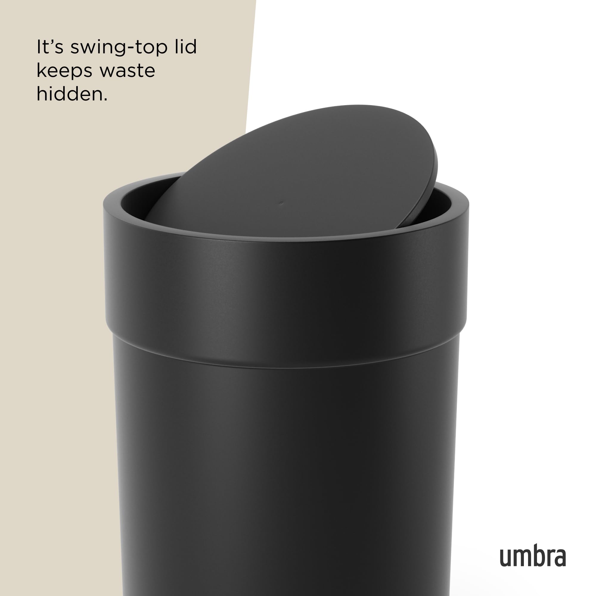 Umbra Touch Trash Can, Small 1.6-Gallon Garbage Bin with Swing Lid, Waste Basket for Bathroom or Office, Black 🍁 All In One Marketplace Canada