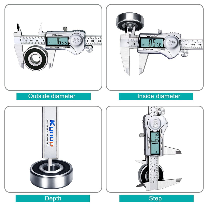 Kynup Digital Caliper, Calipers 6 Inch Measuring Tool with Stainless Steel, IP54 Splash Proof Protection Design, Easy Switch from Inch Metric Fraction, Large LCD Screen (150mm) 🍁 All In One Marketplace Canada