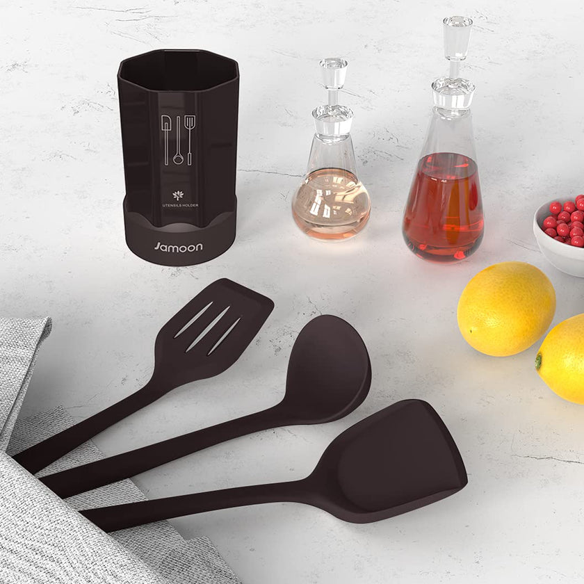 Silicone Cooking Utensils Set - 446°F Heat Resistant Kitchen Utensils,Spatula Sets,Turner Tongs,Spoon,Kitchen Utensil Gadgets Tools Set for Nonstick Cookware,Dishwasher Safe BPA Free (Gray) 🍁 All In One Marketplace Canada