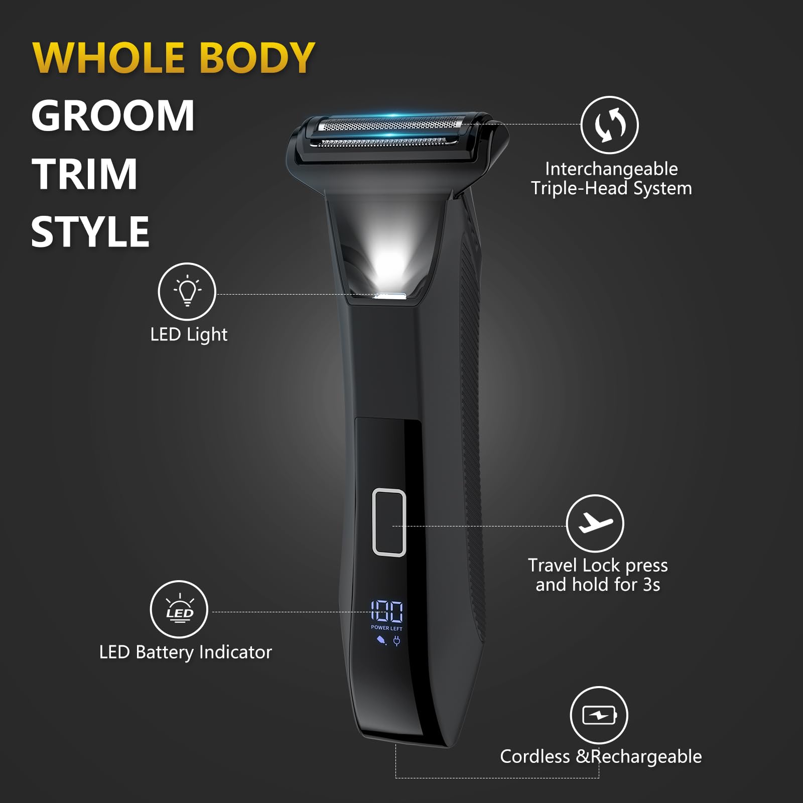 Manscape 3-in-1 Body Trimmer for Men, Groin, Pubic & Ball Hair Shaver No-Nick, Nose Hair Trimmer, Body Groomer for Smooth Shaving, Lightweight with Travel Lock, LED Display, IPX7 Waterproof, Gift Men 🍁 All In One Marketplace Canada