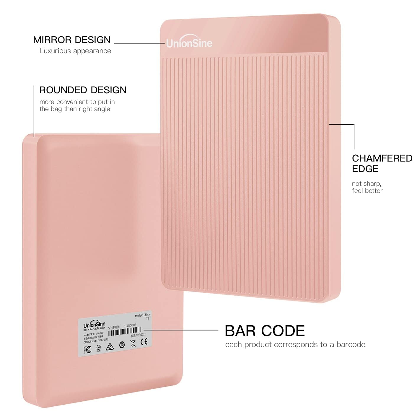 UnionSine 500GB Ultra Slim Portable External Hard Drive USB3.0 HDD Storage for PC,Mac, Desktop, Laptop, PS4, Xbox One, Xbox 360-Super Fast Transmission-HD-2510(Pink) 🍁 All In One Marketplace Canada