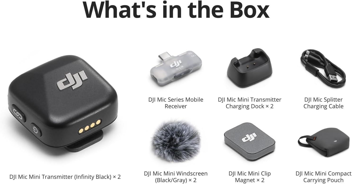 DJI Mic Mini (2 TX + 1 Mobile RX), Wireless Microphone for iPhone/Android, Plug and Play, Compact & Lightweight, Cross-Model Pairing, Premium Audio, Stable Transmission, Noise Cancelling 🍁 All In One Marketplace Canada
