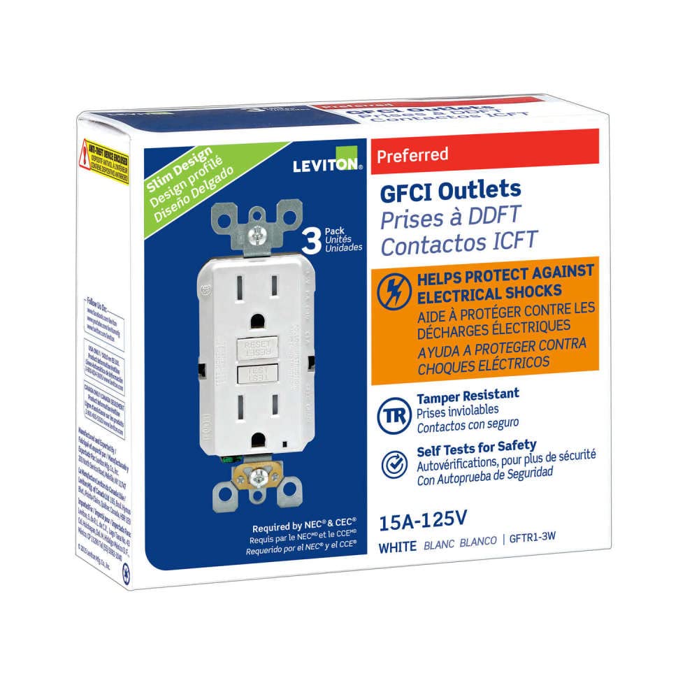 Leviton 3-Pack Tamper-Resistant GFCI Outlets with LED Indicator Light, 15 Amp, Self Test, GFTR1-03W, White 🍁 All In One Marketplace Canada