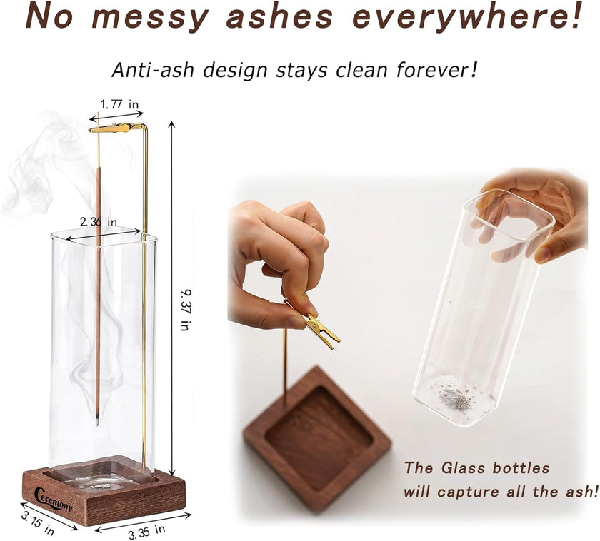 Ceremony Incense Holder, Wooden Incense Holder for Sticks with Glass Ash Catcher, Anti-ash Incense Burner with a Ash Brush for Meditation Yoga Spa Room Decor 🍁 All In One Marketplace Canada