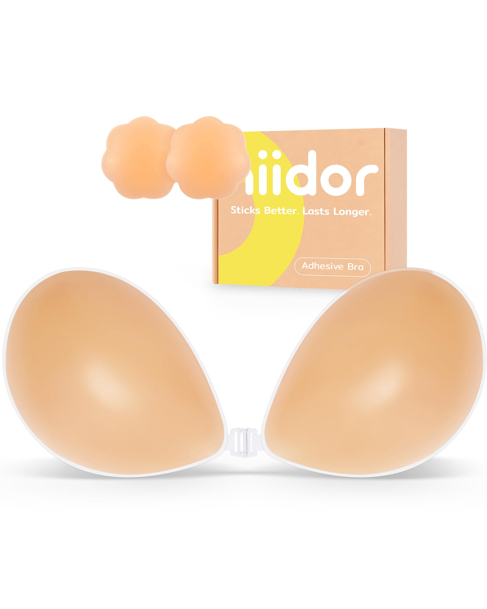 Niidor Adhesive Bra Strapless Sticky Invisible Push up Silicone Bra for Backless Dress with Nipple Covers Nude (B Cup) 🍁 All In One Marketplace Canada