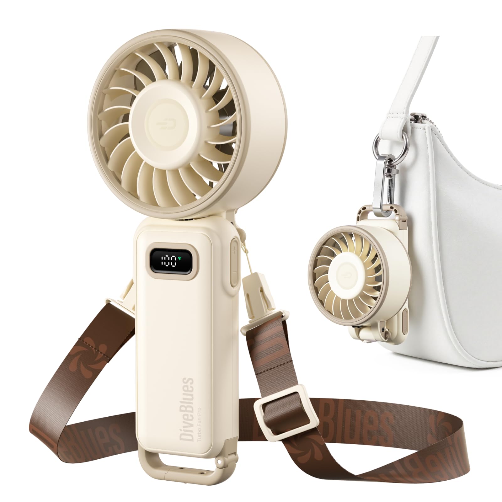 Diveblues Portable Hand Fan - Mini USB Rechargeable Handheld Fan Up to 12 Hours Cooling, 1-100 Speed Personal Fan with Turbo Airflow, 180° Foldable Desk Fan for Office & Bedroom & Travel & Commuting 🍁 All In One Marketplace Canada