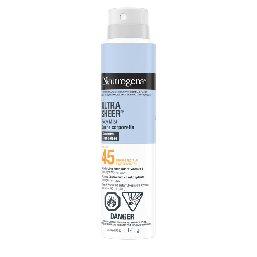 Neutrogena Ultra Sheer Body Mist Sunscreen Spray SPF 45 for UVA/UVB Broad Spectrum Sun Protection, Lightweight, Water-Resistant, Oil-Free & Non-Comedogenic, Oxybenzone-free, 141g 🍁 All In One Marketplace Canada