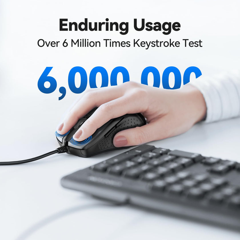 TECKNET USB Wired Mouse, 6-Button Corded Computer Mouse with 4 Adjustable DPI, Optical Computer Mice with Ergonomic Design and 5FT Cord for Laptop, Chromebook, PC, Desktop, Mac, Notebook-Gray 🍁 All In One Marketplace Canada