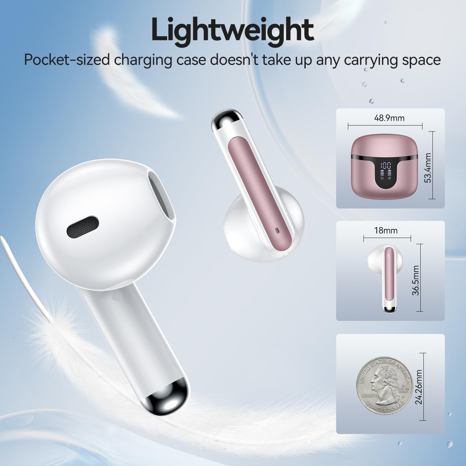 Wireless Earbuds, Bluetooth 5.4 in-Ear Headphones Wireless Bluetooth with ENC 4 Mics, Bluetooth Earbuds 50 Hour Noise-Cancelling Ear Buds with LED Indicator, IPX7 Waterproof for Sports/Work Rosa Gold 🍁 All In One Marketplace Canada