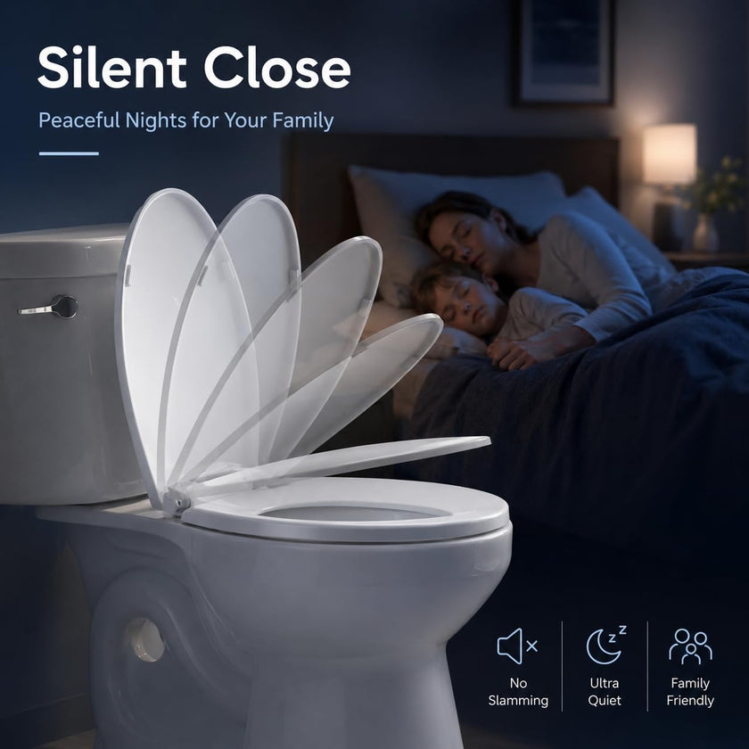Round Toilet Seat, Slow Close, White Plastic, Never Loosen, 16.5” 🍁 All In One Marketplace Canada