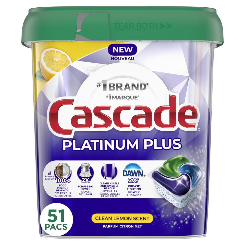 Cascade Platinum Plus Dishwasher Detergent Pods, Dish Detergent Soap, Lemon Scent, 51 Count 🍁 All In One Marketplace Canada