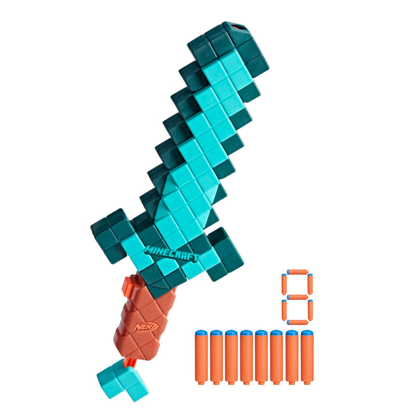 Nerf Minecraft Sword Dart Blaster, Pull Back Priming, Foam Edge, 8 Nerf N1 Darts, Ages 8+ 🍁 All In One Marketplace Canada