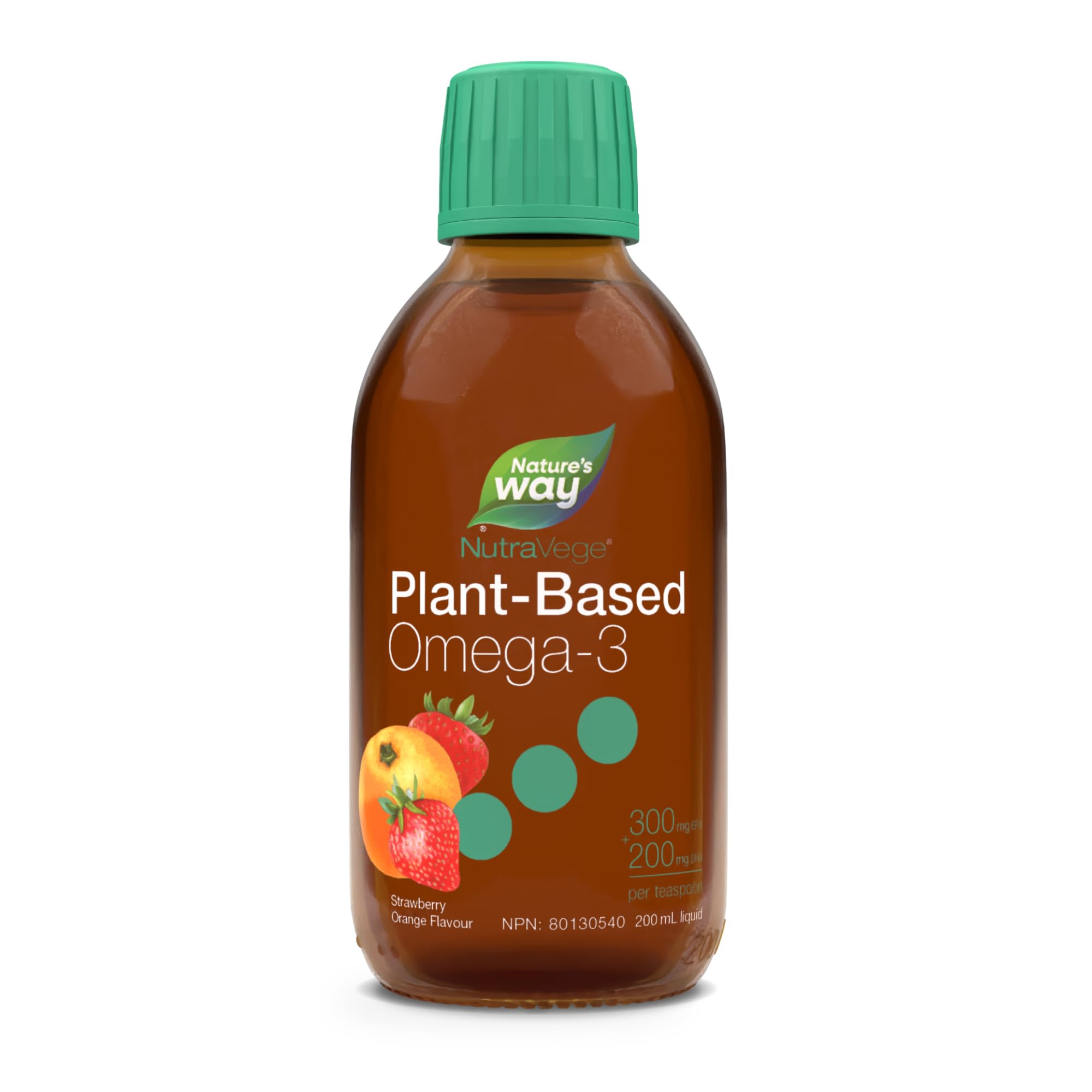 Nature's Way NutraVege Plant-Based Omega-3 – Vegetarian Liquid Omega-3 Supplement with 150mg EPA + 300mg DHA - Strawberry Orange Flavour – Support Heart, Eyes and Brain Function in Adults, 200ml 🍁 All In One Marketplace Canada