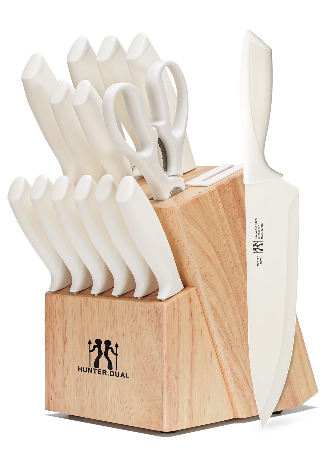 HUNTER.DUAL Knife Set, Dishwasher Safe Kitchen Knife Set with Block, 15 Pcs Cream Kitchen Knife Sets with Block Self Sharpening, 6 Steak Knives (Cream) 🍁 All In One Marketplace Canada