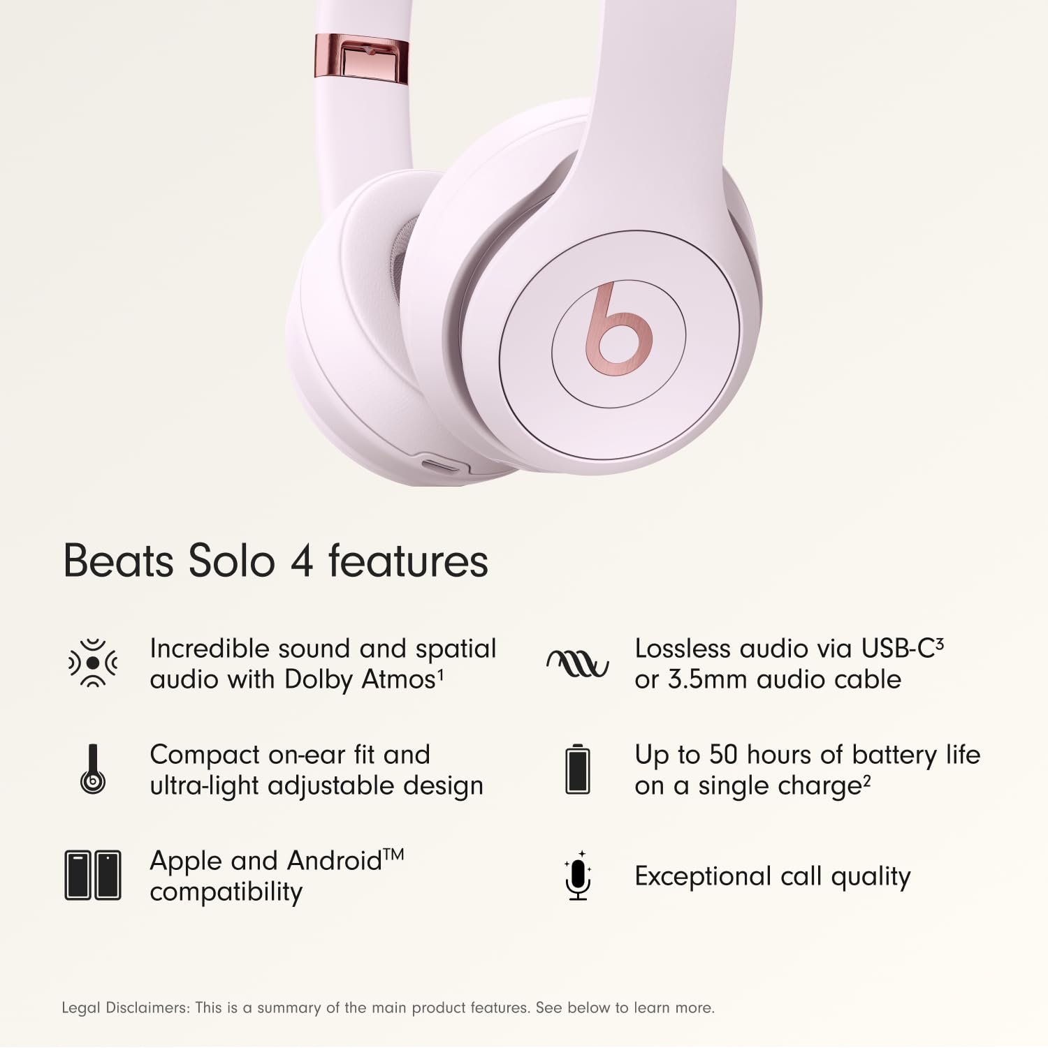 Beats Solo 4 - Wireless Bluetooth On-Ear Headphones, Apple & Android Compatible, Up to 50 Hours of Battery Life - Cloud Pink 🍁 All In One Marketplace Canada