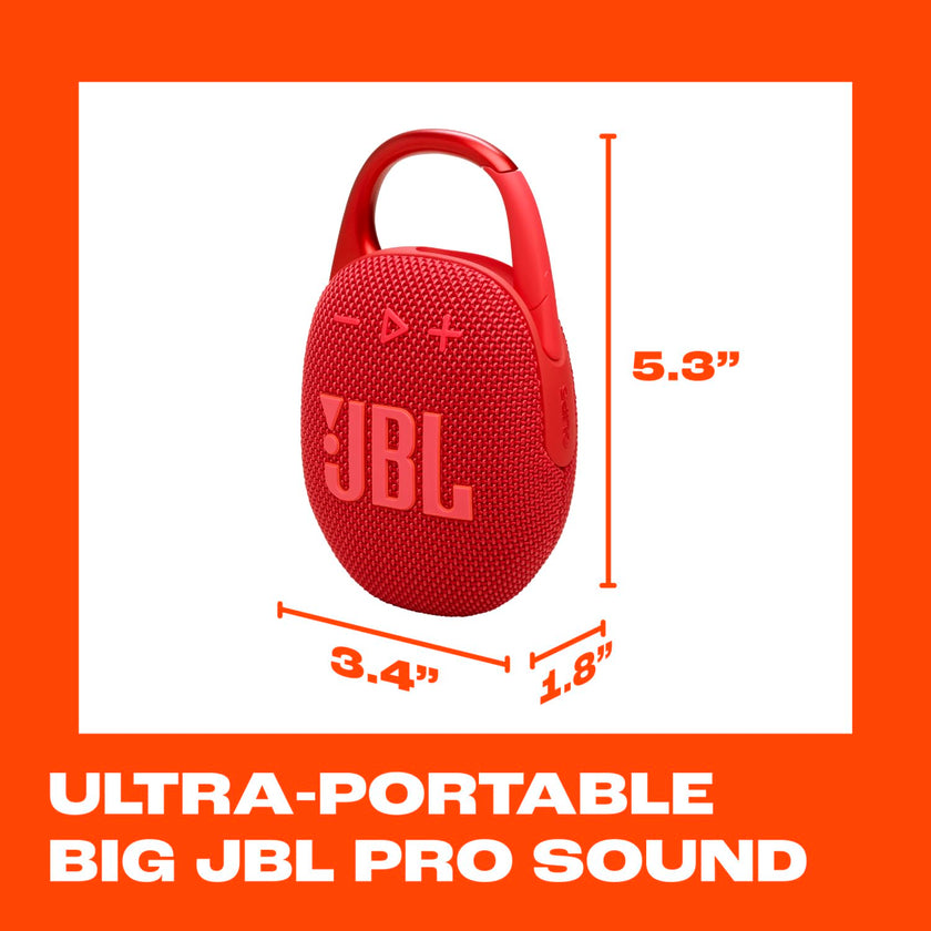 JBL Clip 5 - Ultra-Portable, Waterproof and Dustproof Bluetooth Speaker, Integrated Carabiner, Up to 12 Hours of Play, Made in Part with Recycled Materials (Red) 🍁 All In One Marketplace Canada