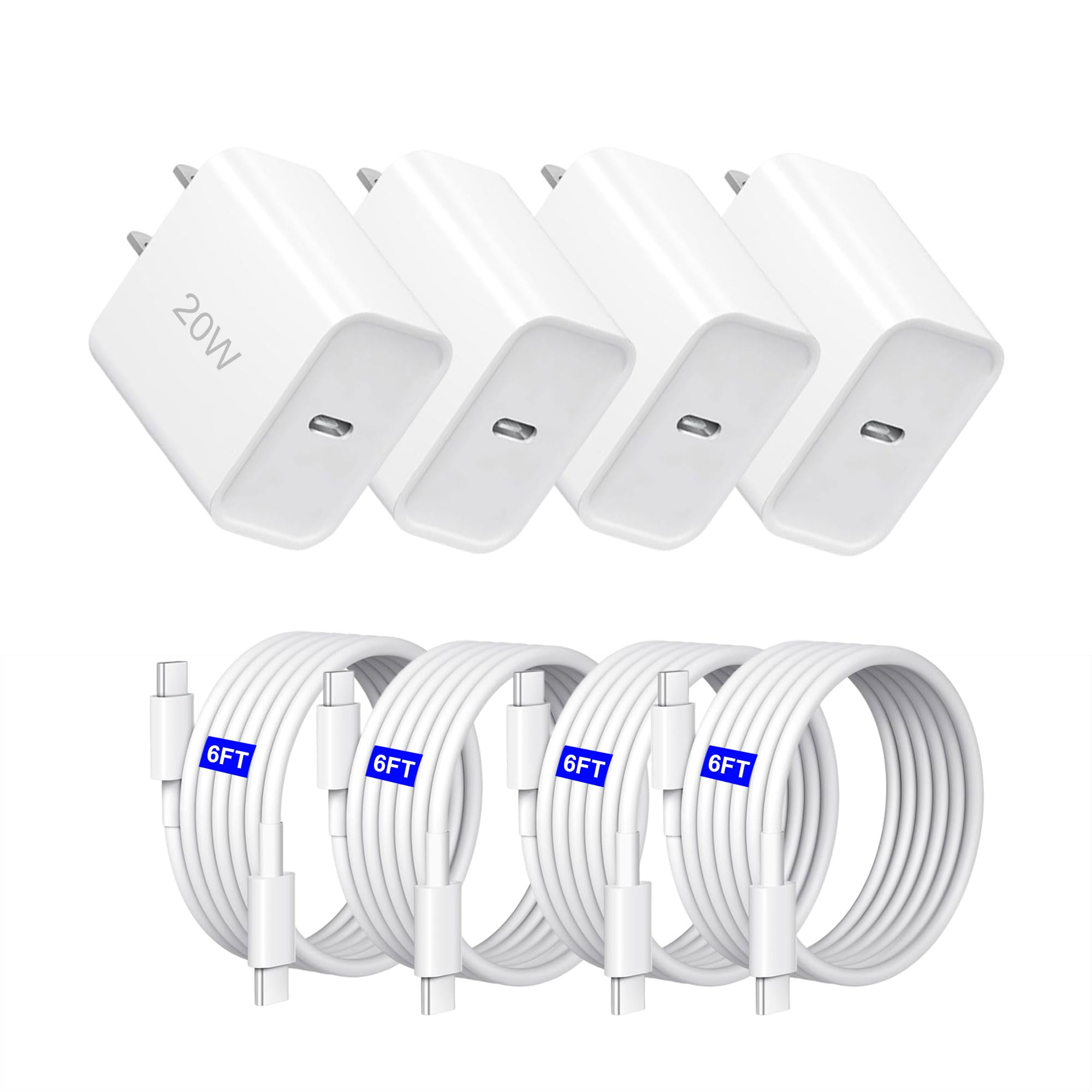 i Phone17/16/15 Fast Charger，20W USB C Charging Block with 6FT USB-C Charging Cable for i Phone17/17 Plus/17 Pro Max/16/16 Plus/16 Pro/16 Pro Max/15/15 Pro Max【4 Pack】 🍁 All In One Marketplace Canada