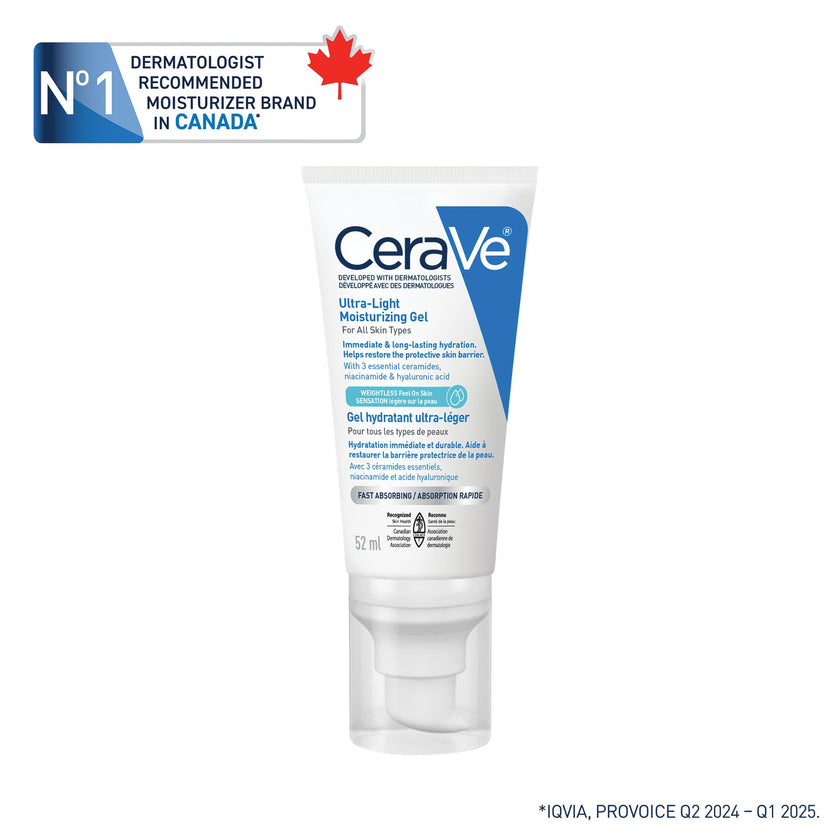 CeraVe Ultra-Light Moisturizing Gel Cream, Lightweight Face Moisturizer with Ceramides, Niacinamide & Hyaluronic Acid. Oil Free, Fast Absorbing and Fragrance-Free, Dermatologist Recommended, 52 mL 🍁 All In One Marketplace Canada