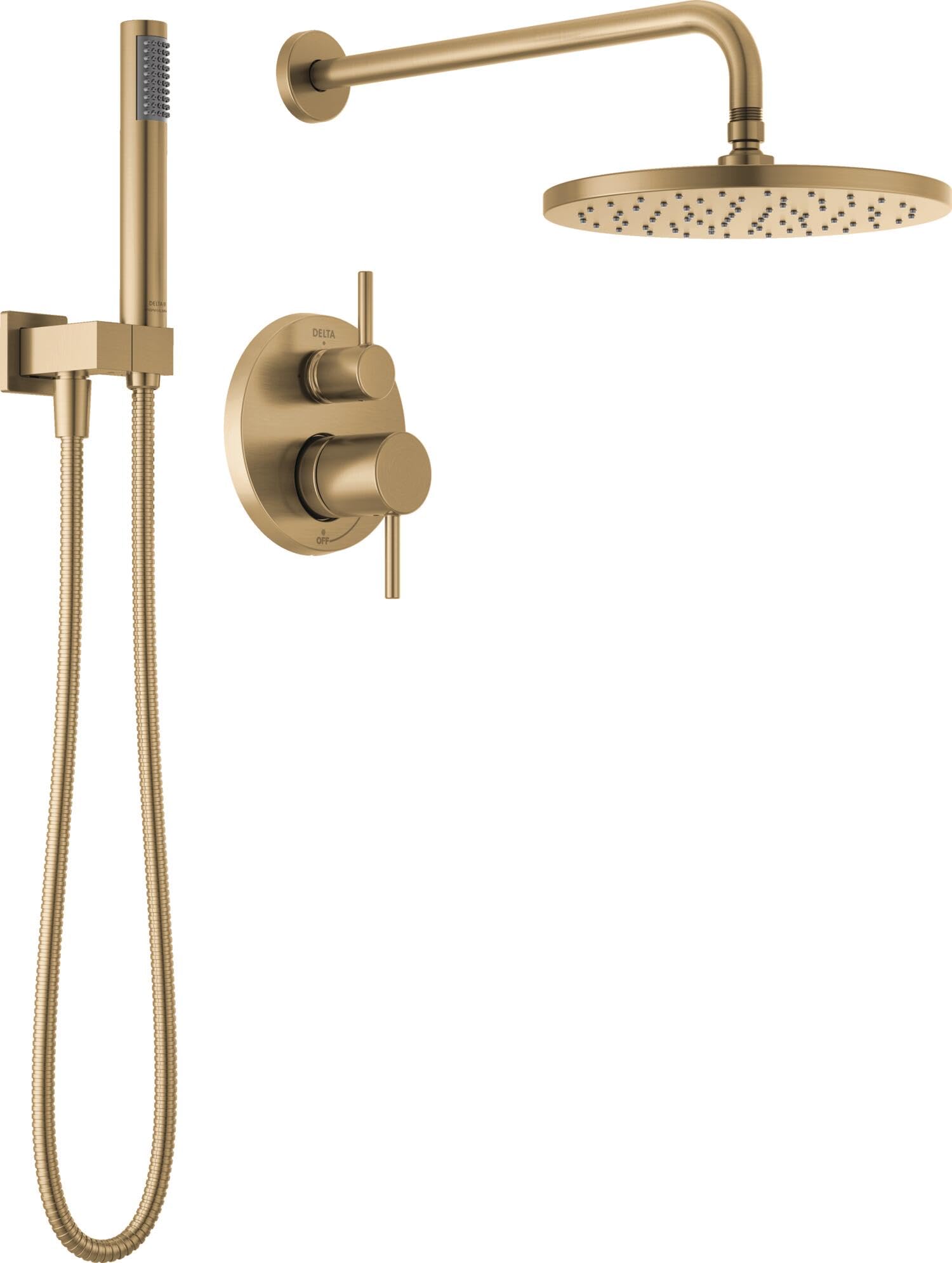 Delta Faucet Modern Raincan 2-Setting Round Shower System Including Rain Shower Head and Handheld Spray Gold, Rainfall Shower System Gold, Shower Valve and Trim Kit, Champagne Bronze 342702-CZ 🍁 All In One Marketplace Canada
