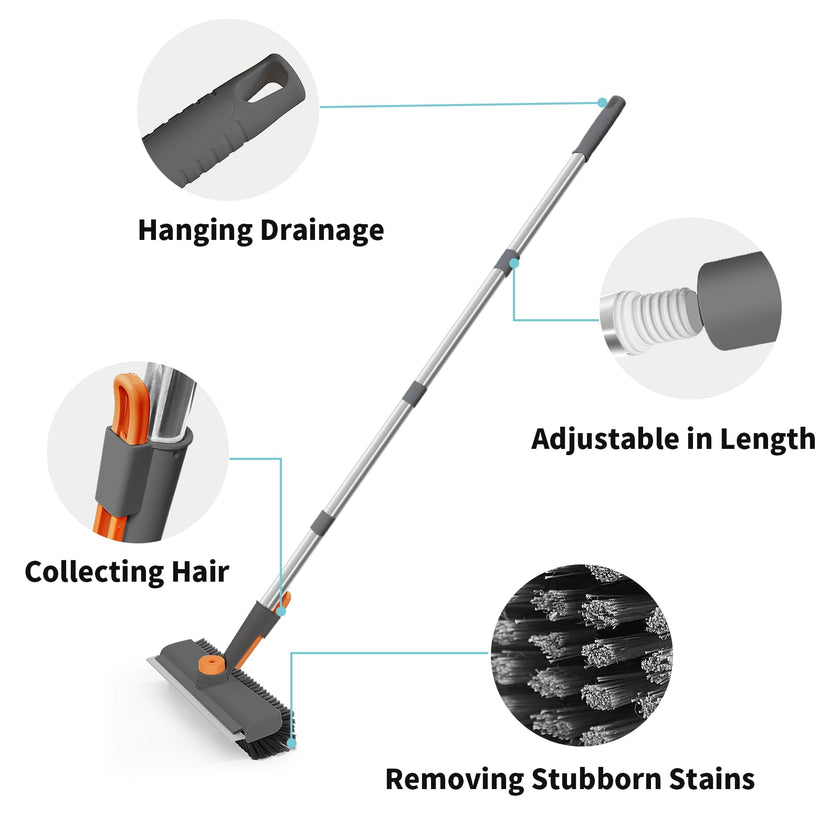 3 in 1 Floor Scrub Brush with Long Handle and 360° Rotation Head, Multi-Purpose Cleaning Brush, Including Flat Bristle Brush, Angled Bristle Brush and Scraper 🍁 All In One Marketplace Canada
