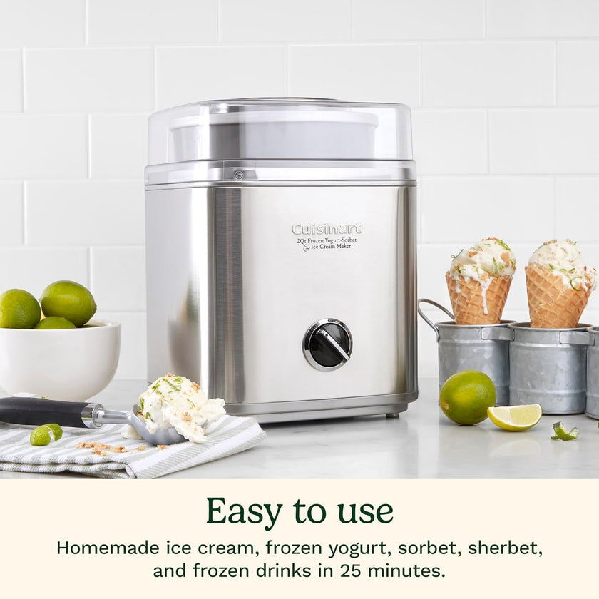 Cuisinart Pure Indulgence Frozen Yogurt-Ice Cream & Sorbet Maker, 2-Qt Capacity, Silver (ICE-30WNC) 🍁 All In One Marketplace Canada