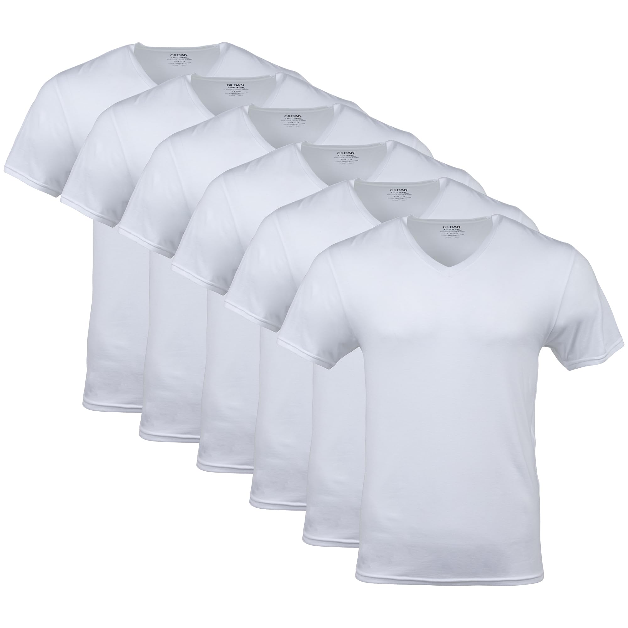 Gildan Men's V-Neck T-Shirts, Multipack, Style G1103, White (6-Pack), Medium 🍁 All In One Marketplace Canada