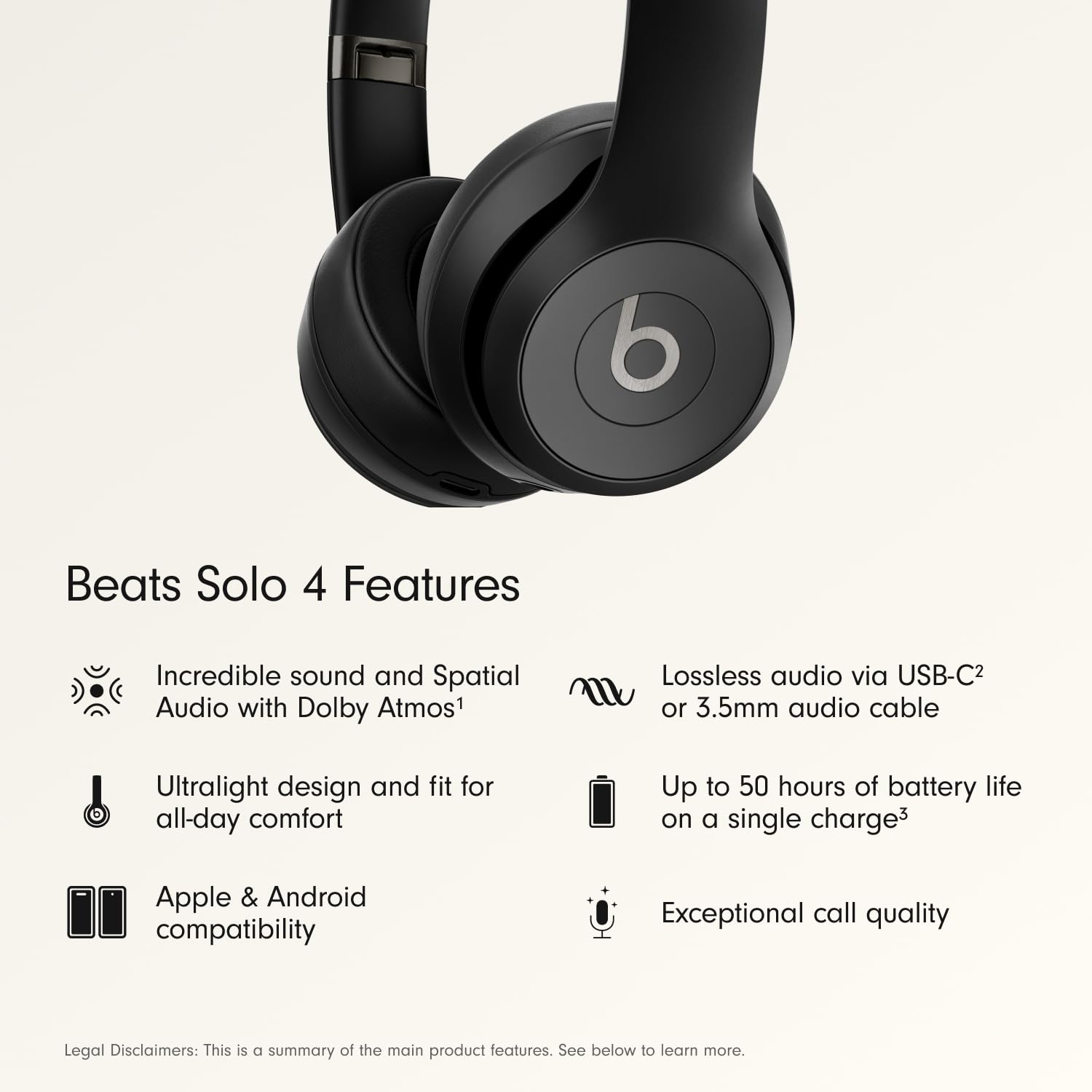 Beats Solo 4 - Wireless Bluetooth On-Ear Headphones, Apple & Android Compatible, Up to 50 Hours of Battery Life - Matte Black 🍁 All In One Marketplace Canada