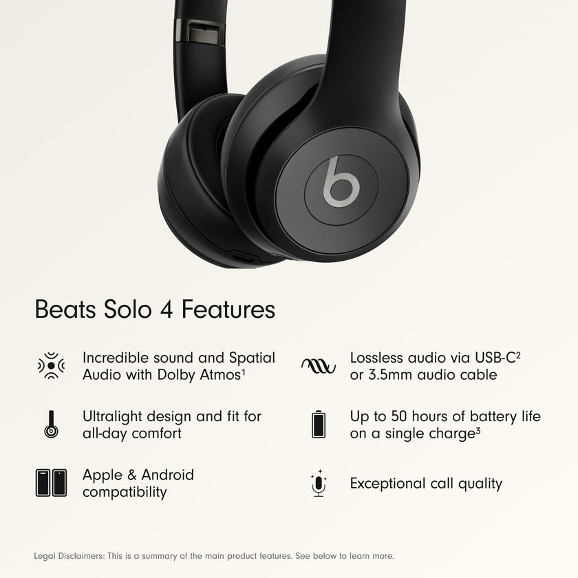 Beats Solo 4 - Wireless Bluetooth On-Ear Headphones, Apple & Android Compatible, Up to 50 Hours of Battery Life - Matte Black 🍁 All In One Marketplace Canada