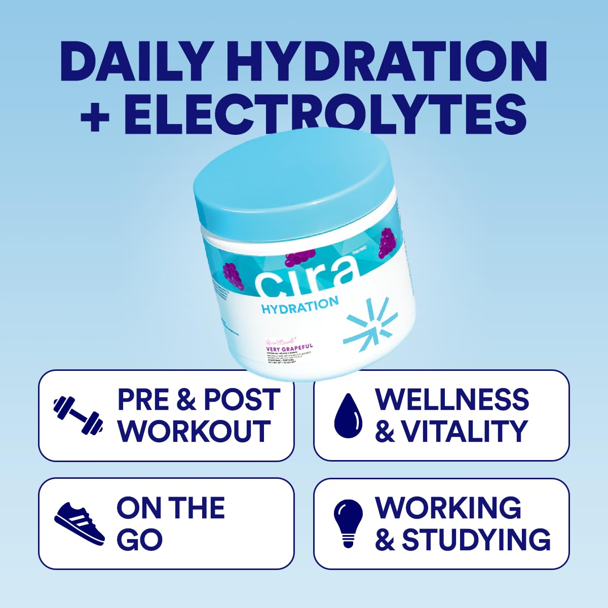 Cira Hydration Electrolytes Powder - Cira x Alicia McCarvell’s Daily Electrolyte Powder, Sugar Free, Himalayan Salt, Magnesium, Potassium for Dehydration Relief & Recovery - Very Grapeful, 45 Servings 🍁 All In One Marketplace Canada