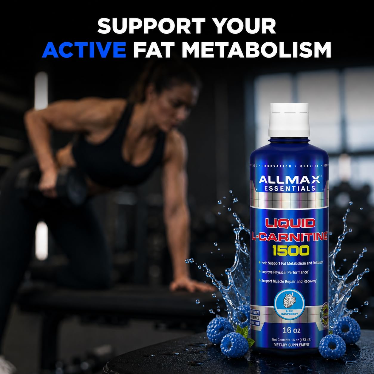 ALLMAX Nutrition Liquid L-Carnitine 1500 Miligrams, Blue Raspberry, 16 oz (473 ml) 🍁 All In One Marketplace Canada