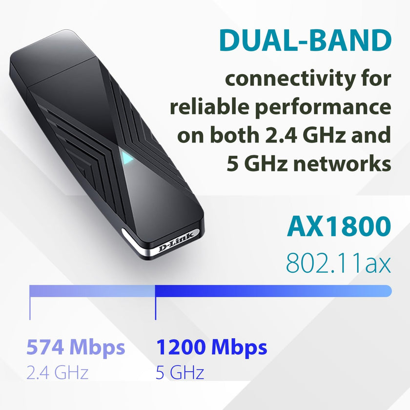 D-Link USB WiFi 6 Adapter AX1800 USB 3.0 Dual Band Long Range MU-MIMO Wireless Internet Network for Desktop PC Laptop Windows (DWA-X1850-B1-CA) 🍁 All In One Marketplace Canada
