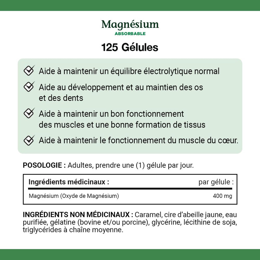 Nature's Bounty Absorbable Magnesium 400mg, Multi-coloured, 125 Softgels 🍁 All In One Marketplace Canada