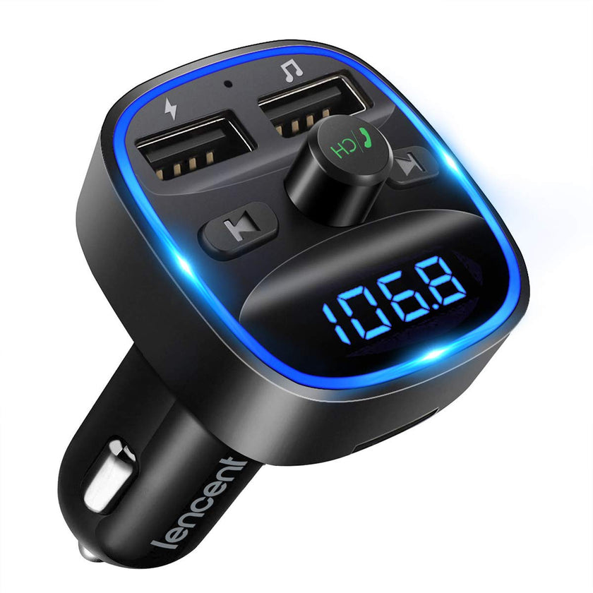 LENCENT FM Transmitter, Bluetooth FM Transmitter Wireless Radio Adapter Car Kit with Dual USB Charging Car Charger MP3 Player Support TF Card & USB Disk 🍁 All In One Marketplace Canada