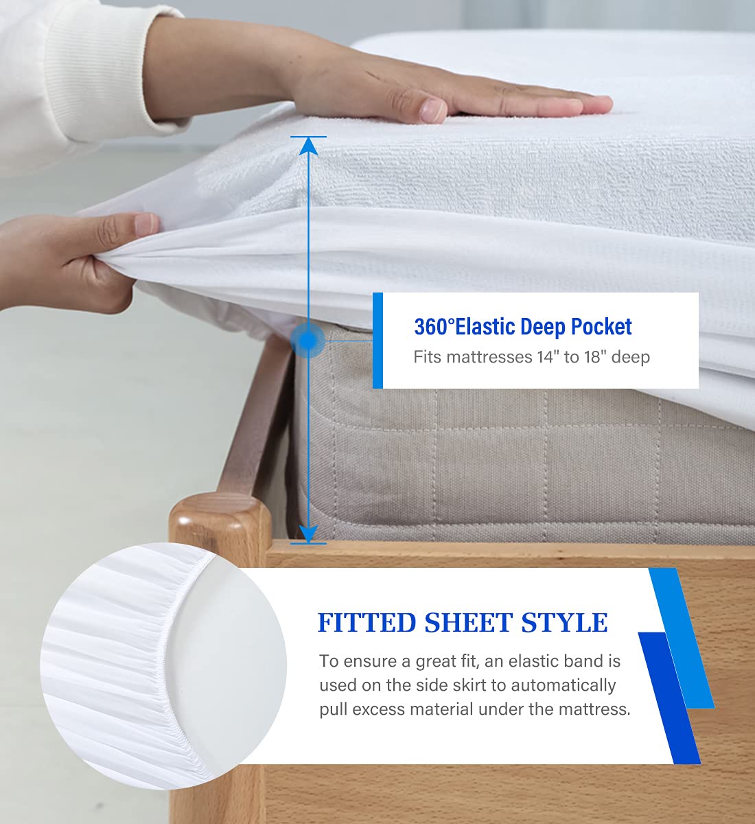 Twin Mattress Protector,Twin Mattress Cover Waterproof Mattress Protector Twin for Kids,Noiseless Soft Breathable Terry Twin Mattress Pad for Kids Pets Adults 39
