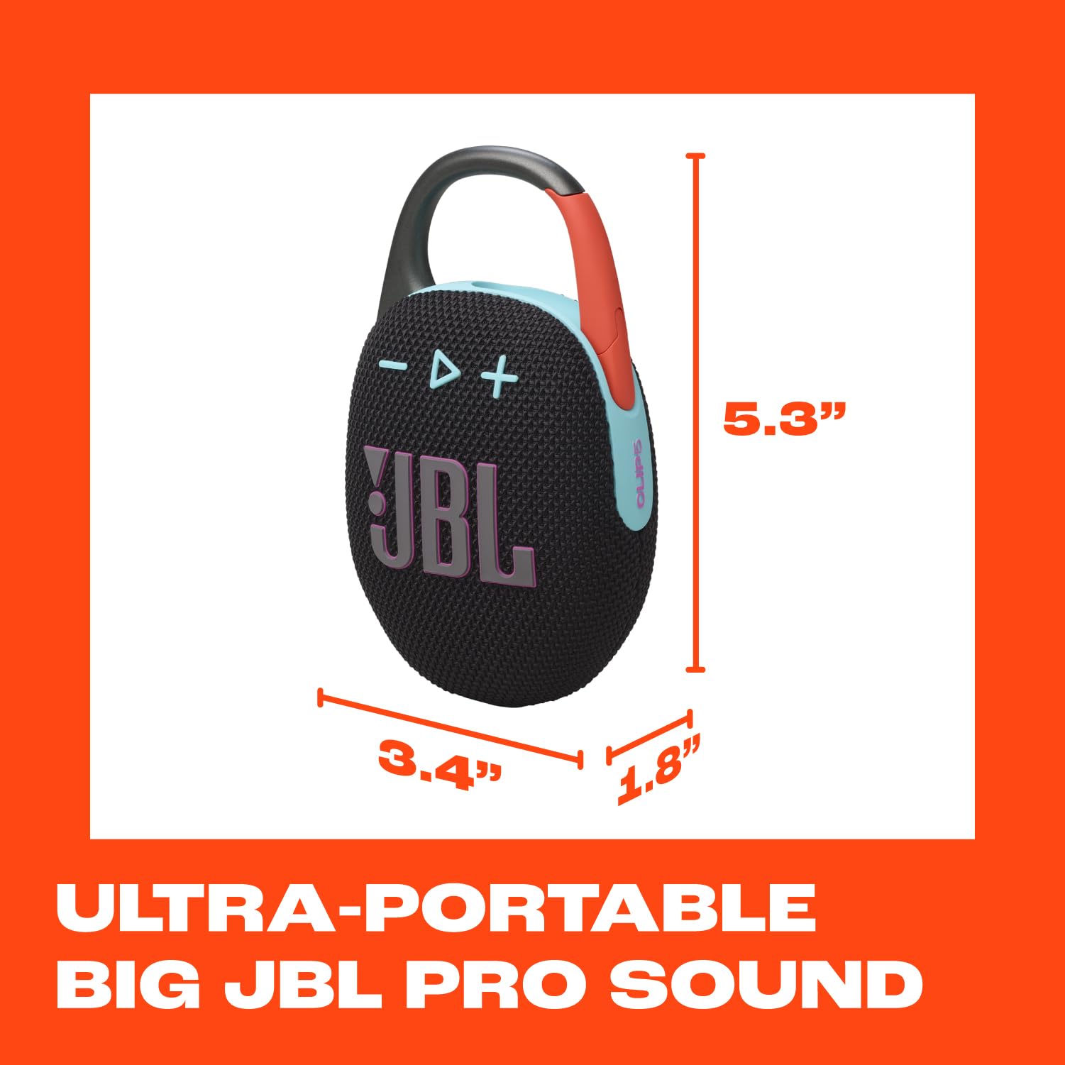 JBL Clip 5 - Ultra-Portable, Waterproof & Dustproof Bluetooth Speaker, Big Pro Sound with Punchy bass, Integrated Carabiner, Up to 12 Hours of Play, Recycled Materials (Black & Orange) 🍁 All In One Marketplace Canada