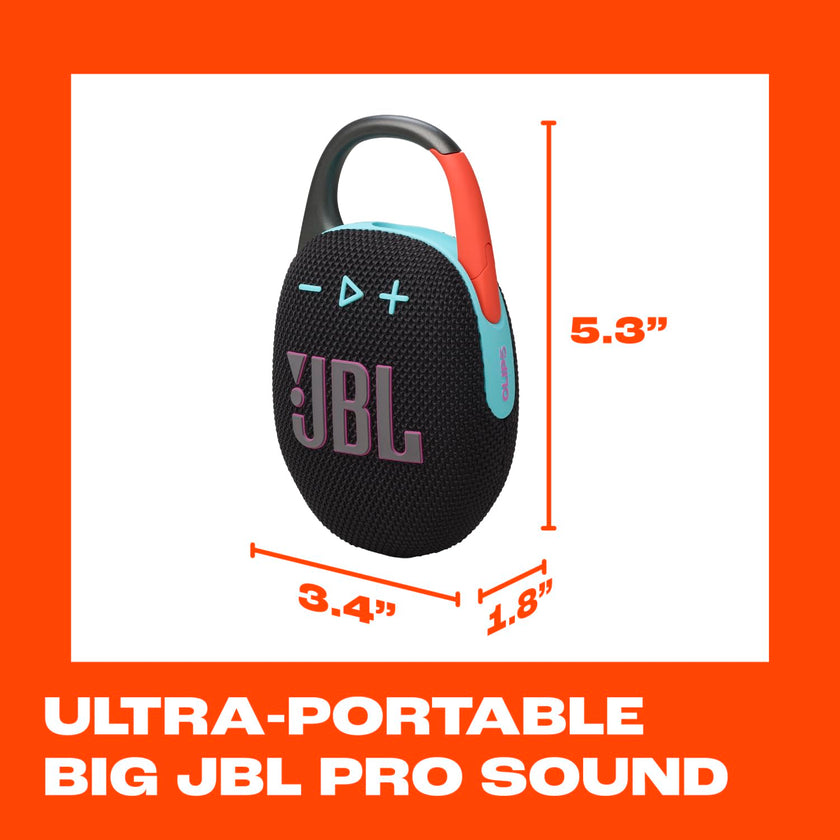 JBL Clip 5 - Ultra-Portable, Waterproof & Dustproof Bluetooth Speaker, Big Pro Sound with Punchy bass, Integrated Carabiner, Up to 12 Hours of Play, Recycled Materials (Black & Orange) 🍁 All In One Marketplace Canada