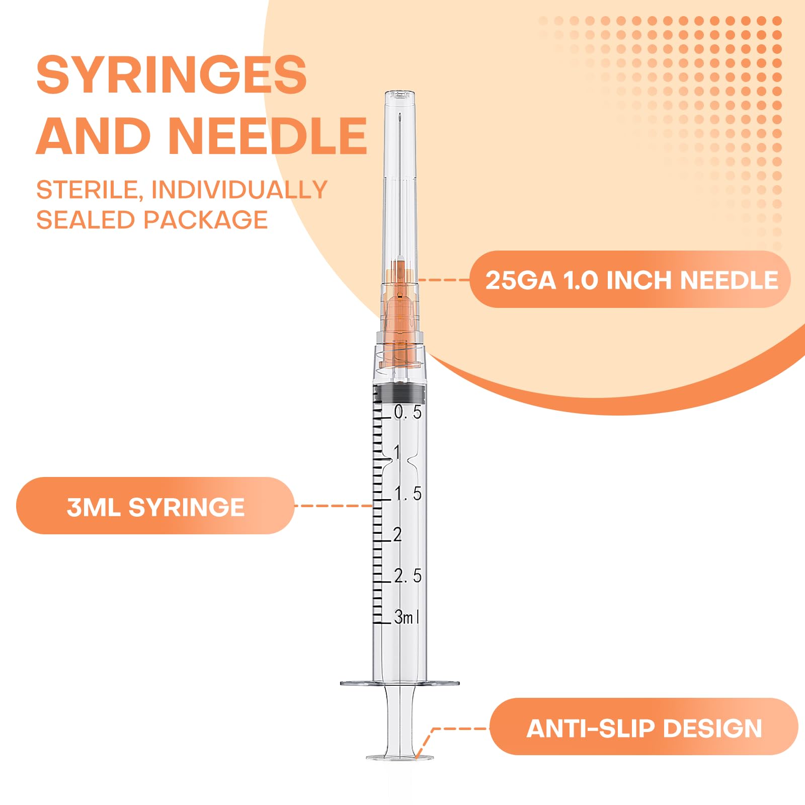 3ml Luer Lock Syringes with 25 Gauge 1 Inch Needles, Luer Lock Disposable Accessories for Lab, Pack of 25 🍁 All In One Marketplace Canada