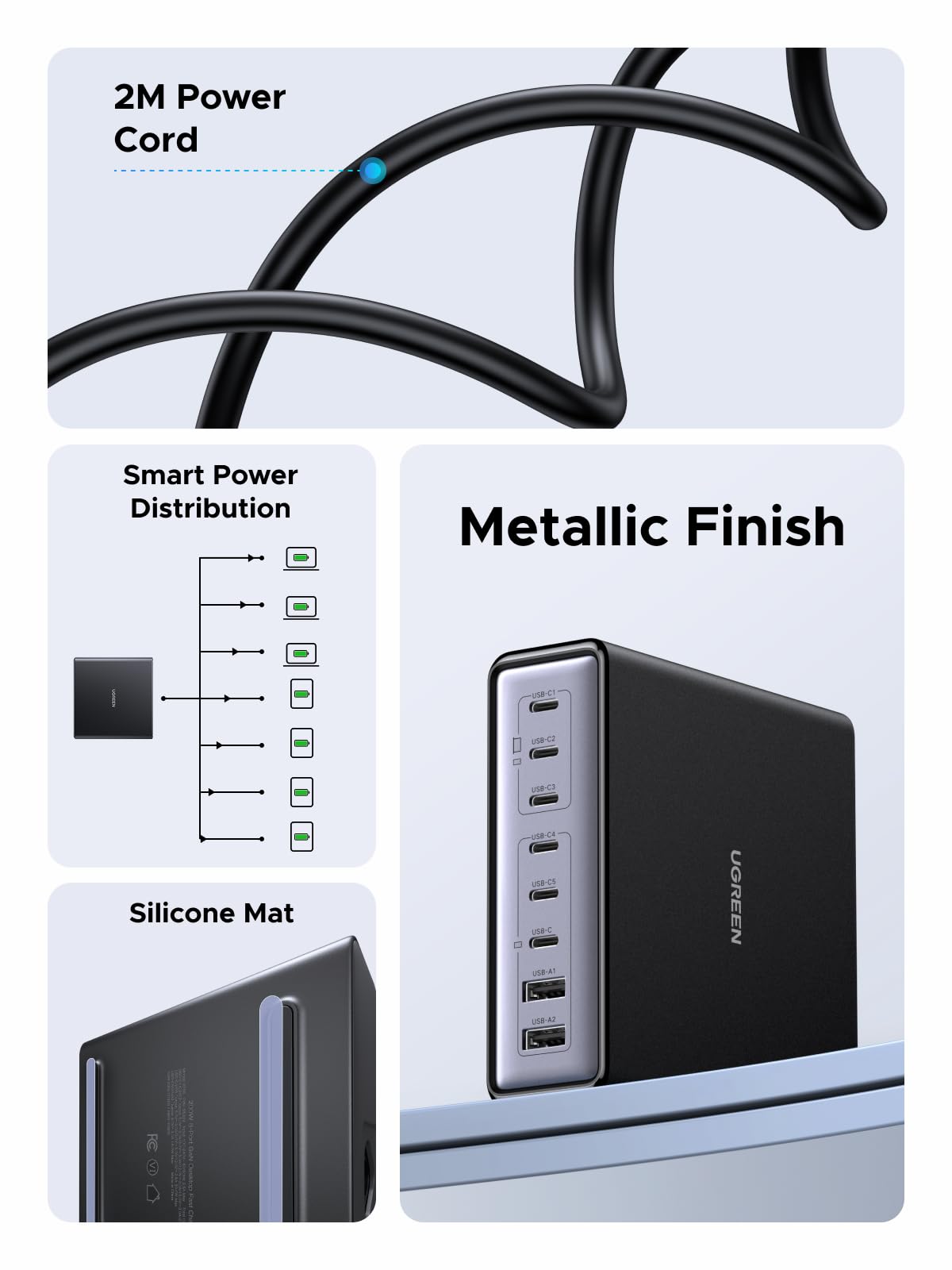 UGREEN 200W 8-Port GaN USB C Charger Block, Desktop Charging Station USB C and USB PD 100W Fast Charging Compatible for MacBook Pro 16