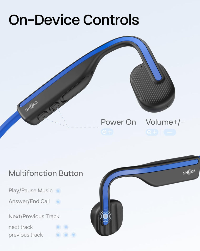 Shokz (AfterShokz) OpenMove - Open-Ear Bluetooth Sport Headphones - Bone Conduction Wireless Earphones - Sweatproof for Running and Workouts, with Sticker Pack (Blue) 🍁 All In One Marketplace Canada