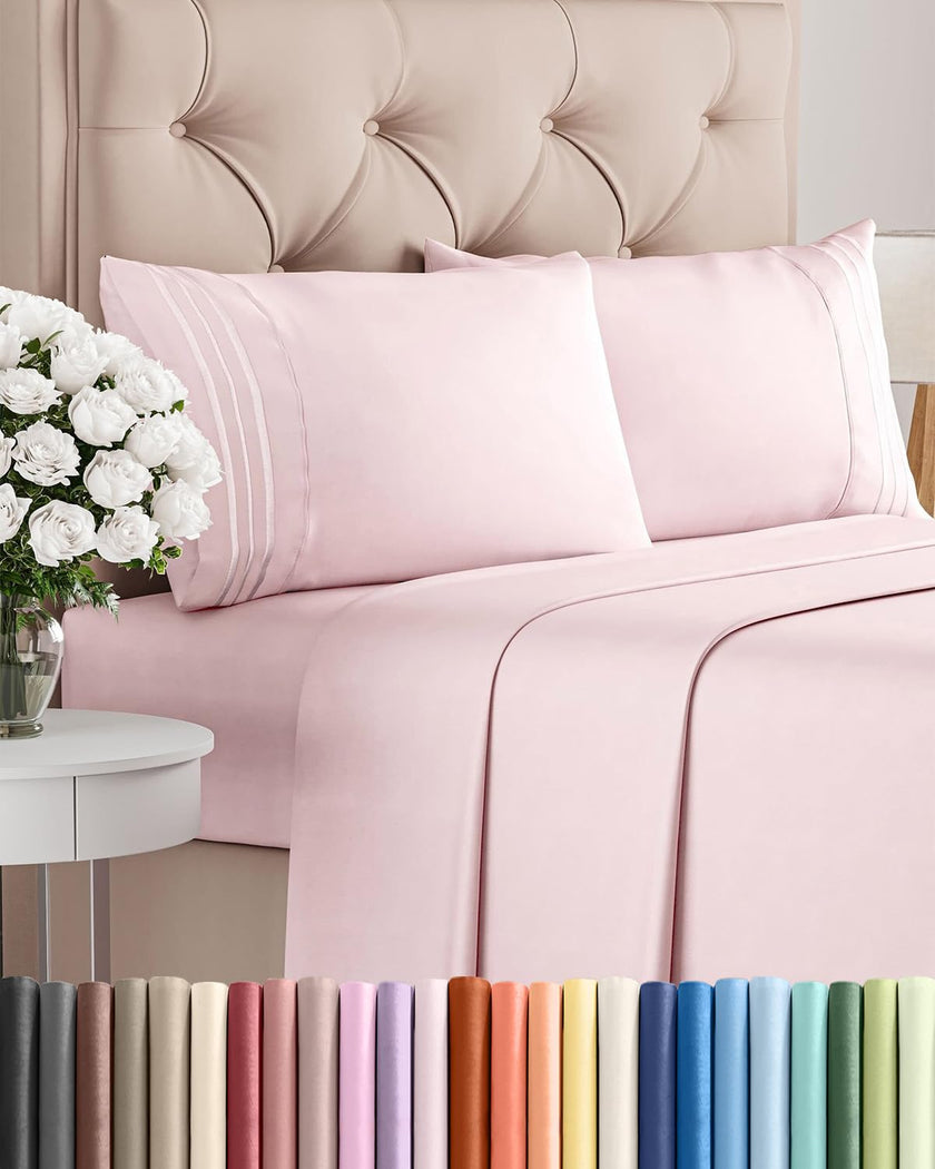 Queen Size 4 Piece Sheet Set - Comfy Breathable & Cooling Sheets - Hotel Luxury Bed Sheets for Women & Men - Deep Pockets, Easy-Fit, Soft & Wrinkle Free Sheets - Lavender Pink Oeko-Tex Bed Sheet Set 🍁 All In One Marketplace Canada