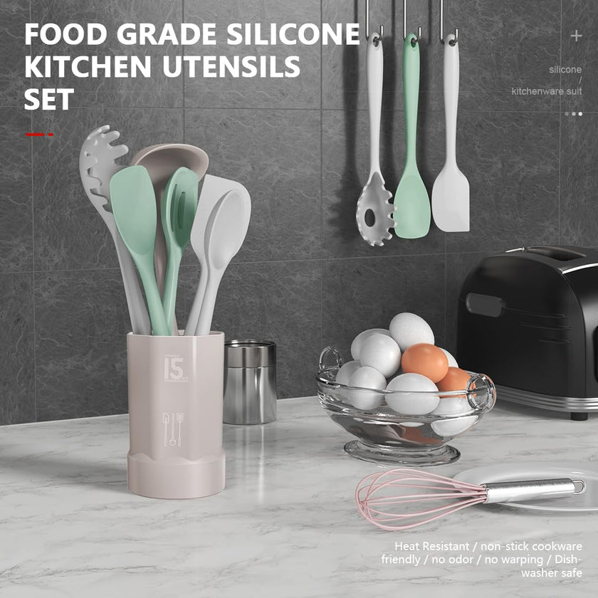 Silicone Cooking Utensils Set - 446°F Heat Resistant Silicone Kitchen Utensils,Spatula,Spoon, All Clad Kitchen Utensil Sets Gadgets Tools for Nonstick Cookware,Dishwasher Safe BPA Free (Multicolor) 🍁 All In One Marketplace Canada