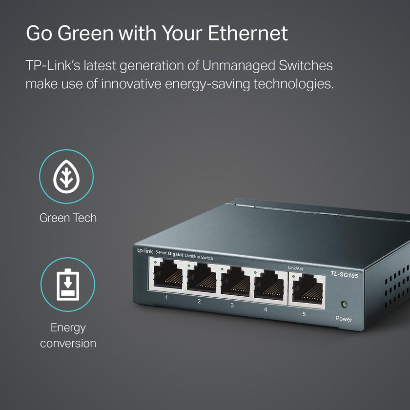 TP-Link TL-SG105 5 Port Gigabit Unmanaged Ethernet Network Switch, Ethernet Splitter, Plug and Play, Fanless Metal Design, Shielded Ports, Traffic Optimization, Limited Lifetime Protection,Black 🍁 All In One Marketplace Canada