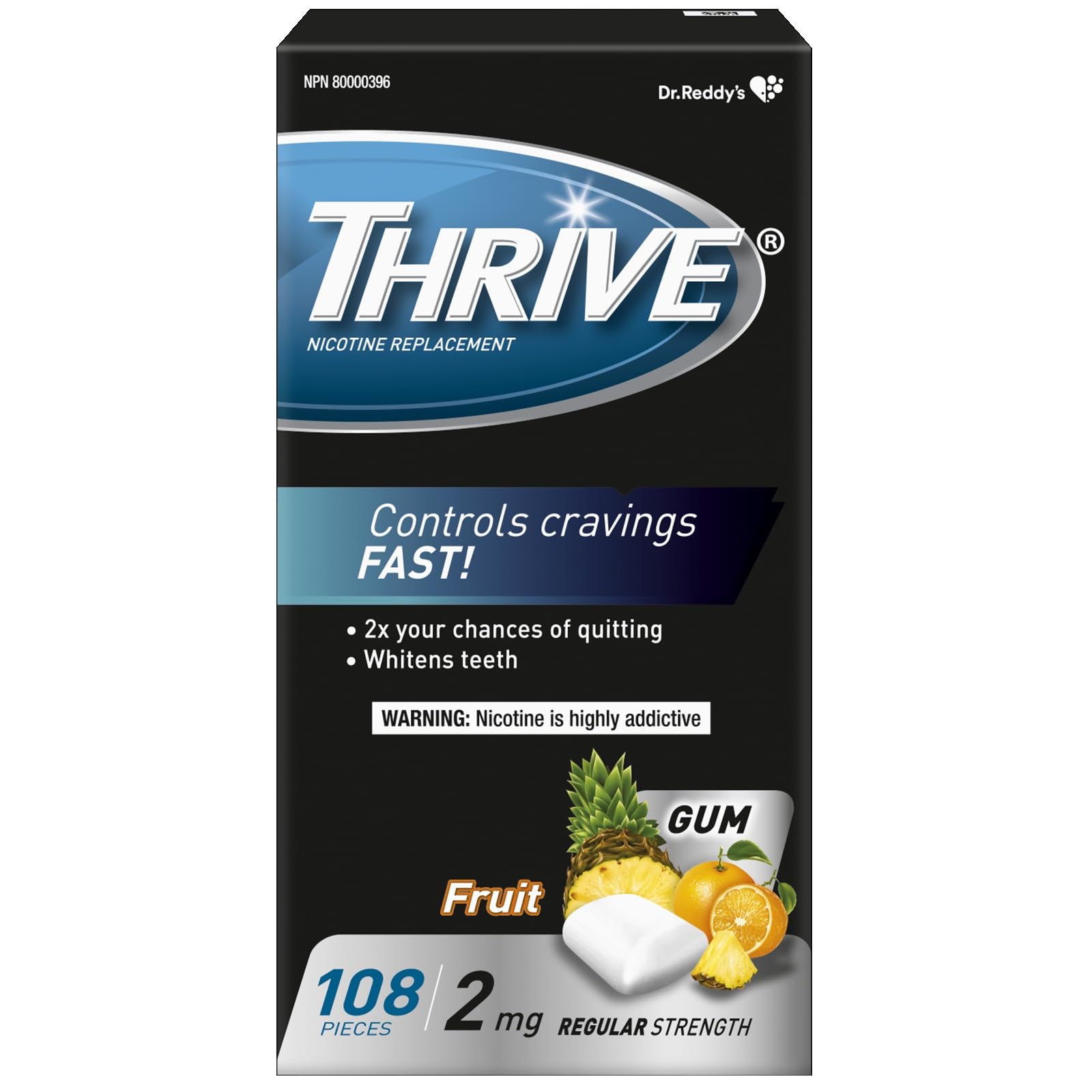 Thrive Nicotine Replacement Gum, 2mg Regular Strength, Fruit, 108 Count 🍁 All In One Marketplace Canada