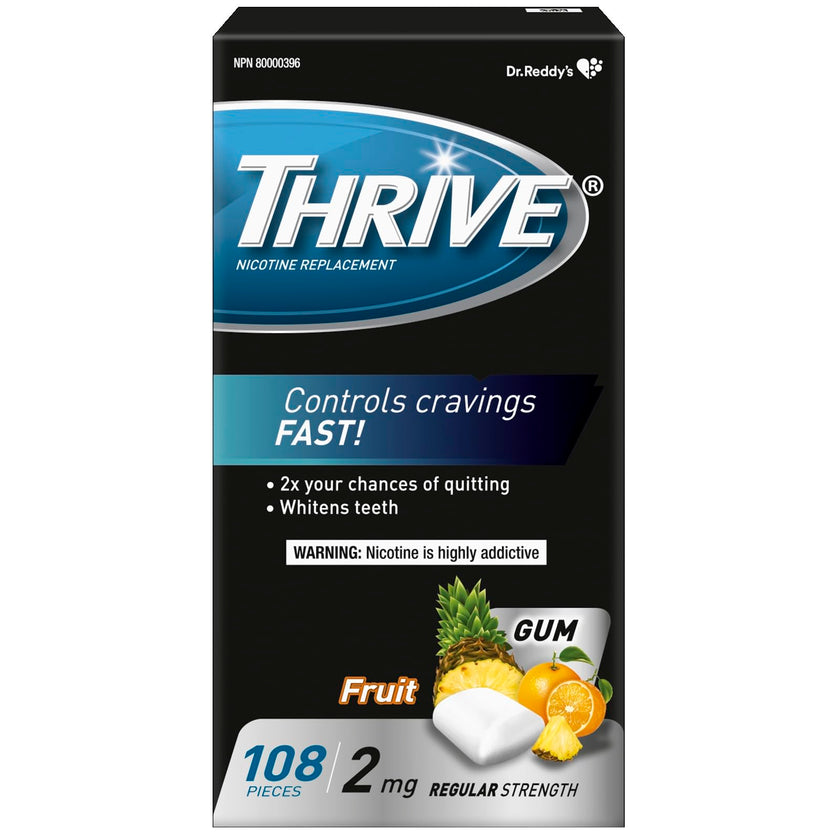 Thrive Nicotine Replacement Gum, 2mg Regular Strength, Fruit, 108 Count 🍁 All In One Marketplace Canada